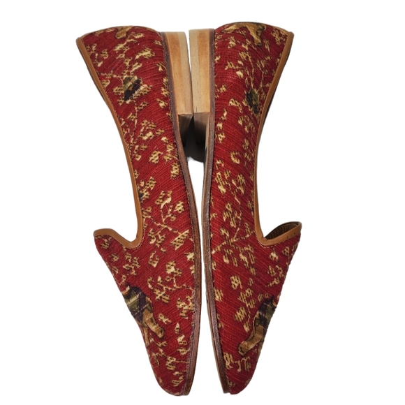 ZALO Elephant Tapestry Flats Loafers Smoking Slippers Sz 5 NWT Leather Soles - Picture 7 of 10